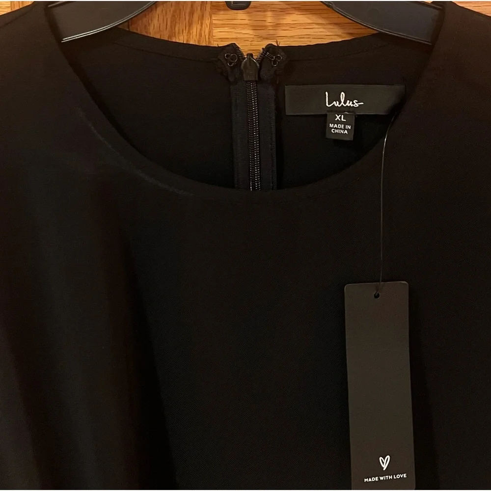 Lulus Believe It or Knot Black Long Sleeve Tie-Front Skater Mini‎ Dress Size XL - Picture 7 of 11